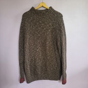 L.L. Bean Signature Wool Cotton Blend Brown Heavy Chunky Knit Mock Neck Sweater